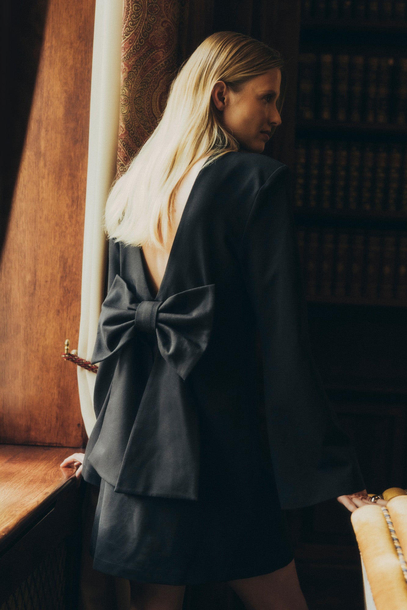 black with gold lace dress Black and Gold Embellished Trumpet Gown with Chiffon Cape Sleeves